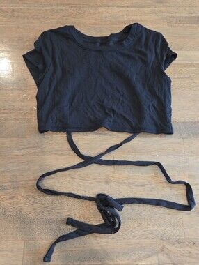 Aerie Black Ribbed Crop Top With Strappy Ties